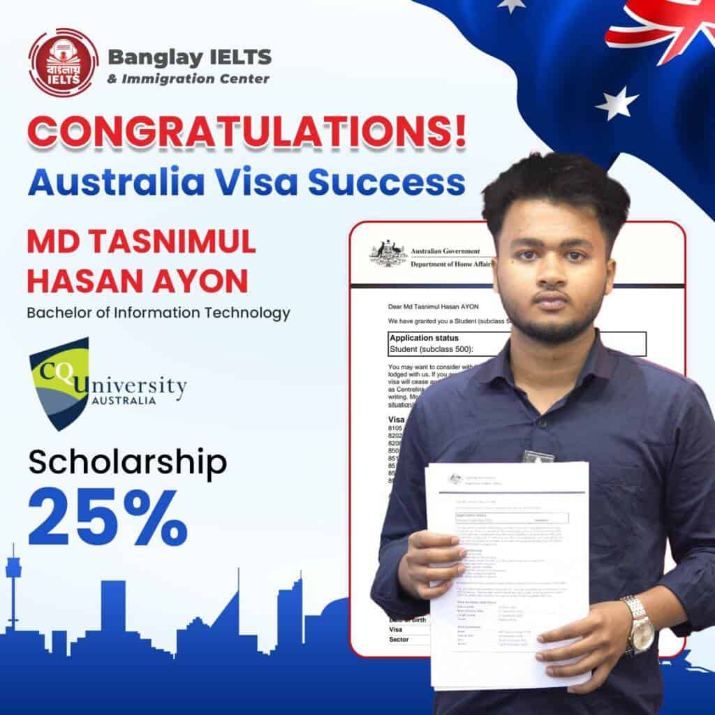 Visa success celebration congratulating Banglay IELTS student for Australia visa approval.