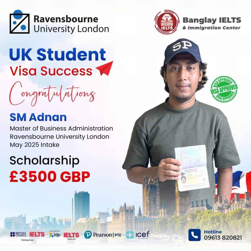 UK student visa success celebration with a man holding his visa document.